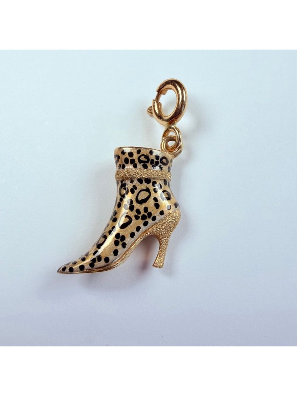 14K Solid Yellow Gold Stuller Enamel Leopard High Heel Shoe VTG Charm Pendant - Picture 2 of 9